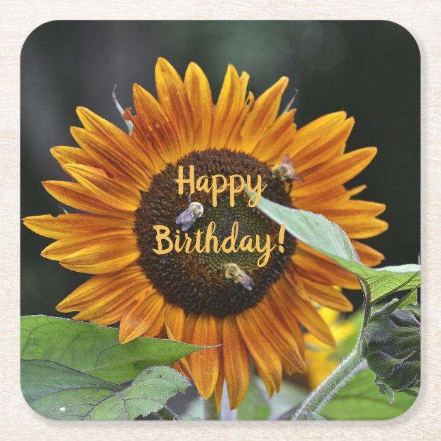 Happy Birthday Golden Sunflower Rechteckiger Pappuntersetzer (Vorderseite)