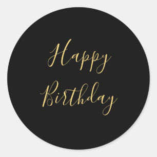 Happy Birthday Golden Yellow Custom Text Black Runder Aufkleber