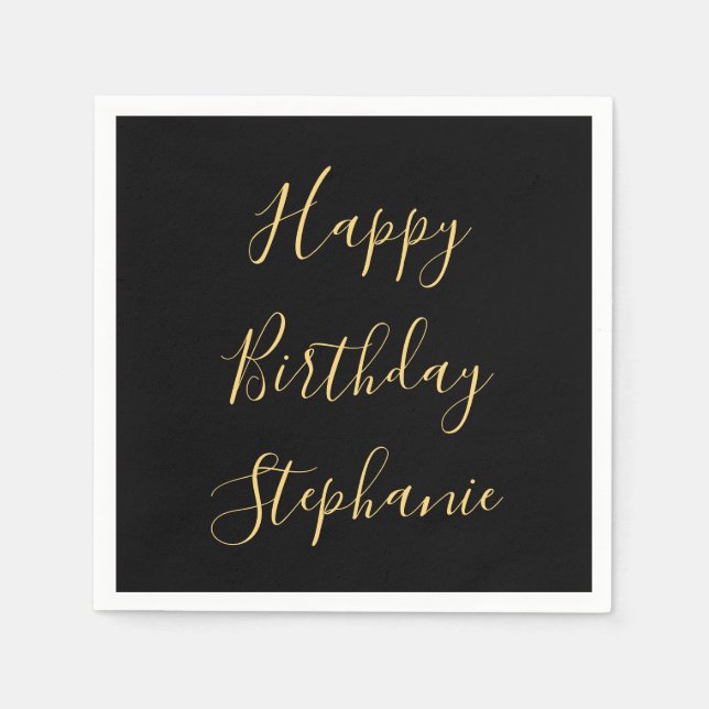 Happy Birthday Golden Yellow Individuelle Name Mon Serviette (Vorderseite)