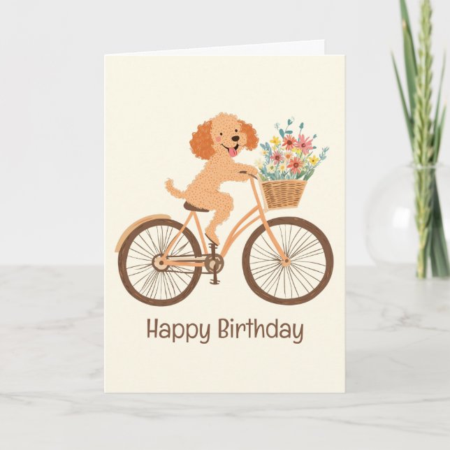 Happy Birthday Goldendoodle Dog Biking Spring Karte (Vorderseite)