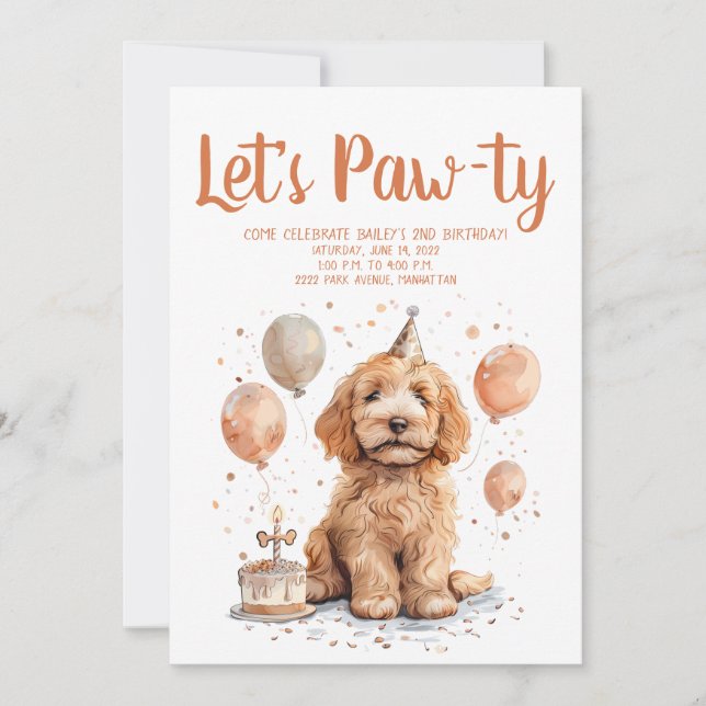 Happy Birthday Goldendoodle Hund Birthday Cake Einladung (Vorderseite)