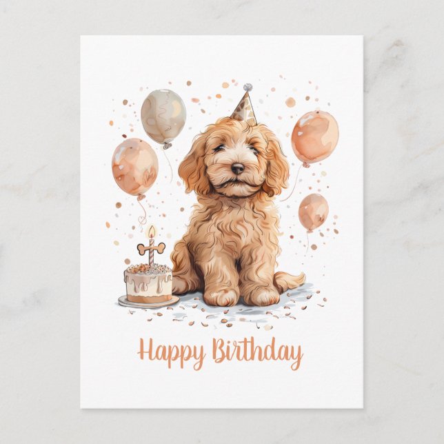 Happy Birthday Goldendoodle Hund Birthday Cake Postkarte (Vorderseite)
