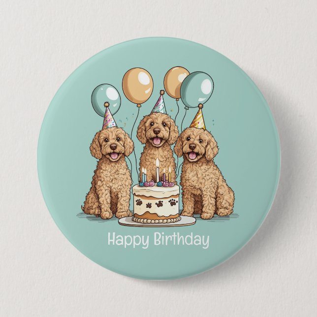 Happy Birthday Goldendoodle Hunde Button (Vorderseite)