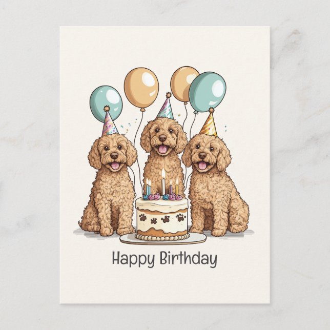 Happy Birthday Goldendoodle Hunde Postkarte (Vorderseite)