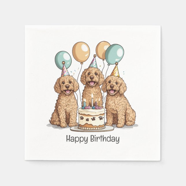 Happy Birthday Goldendoodle Hunde Serviette (Vorderseite)