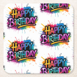 Happy Birthday Graffiti Pink Coaster Rechteckiger Pappuntersetzer