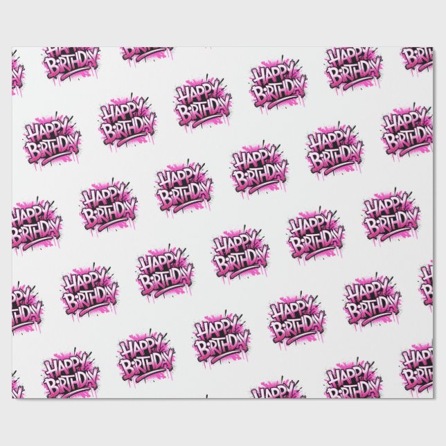 Happy Birthday Graffiti Pink Gift Wrap Geschenkpapier (Flach)
