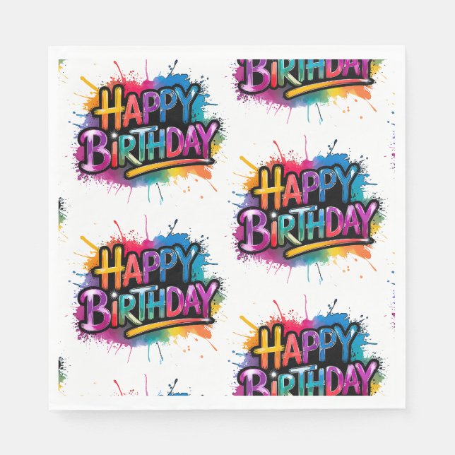 Happy Birthday Graffiti Pink Paper Napkin Serviette (Vorderseite)