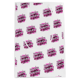 Happy Birthday Graffiti Pink & White Bag Mittlere Geschenktüte
