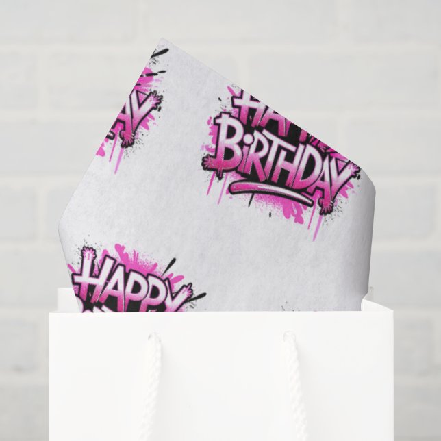 Happy Birthday Graffiti Pink & White Seidenpapier (Geschenktüte)