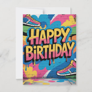 Happy Birthday Graffiti-Wand mit Sneakern Postkarte