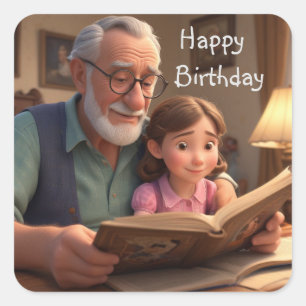 Happy Birthday Grampa Quadratischer Aufkleber