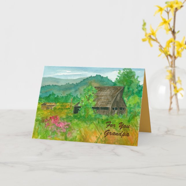 Happy Birthday Grandpa Barn Fields Ranch Karte (Gelbe Blume)
