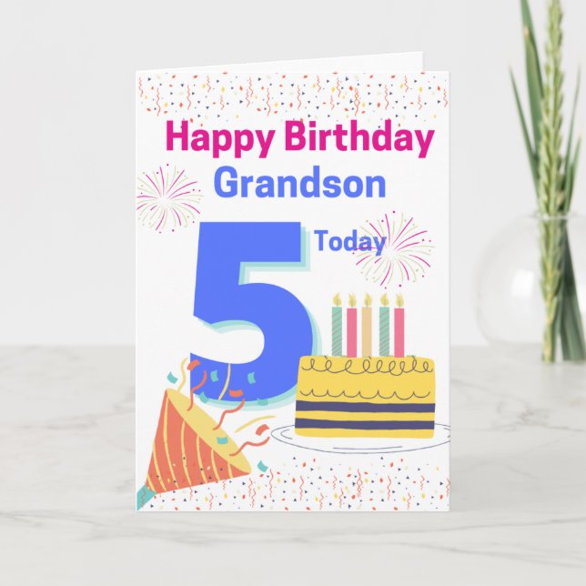 Happy Birthday Grandson - 5 Heute Karte (Vorderseite)