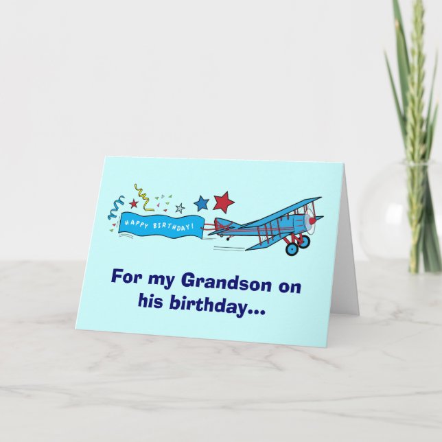 Happy Birthday Grandson Airplane Karte (Vorderseite)