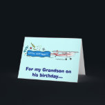 Happy Birthday Grandson Airplane Karte<br><div class="desc">Passende Gegenstände wie Aufkleber und Magnet sind am Pinguinkern unter den entsprechenden Kategorien erhältlich.</div>