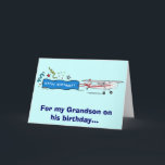 Happy Birthday Grandson Airplane Karte<br><div class="desc">Passende Gegenstände wie Aufkleber und Magnet sind am Pinguinkern unter den entsprechenden Kategorien erhältlich.</div>