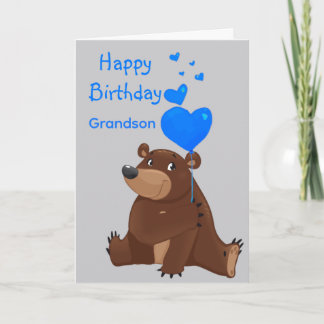 Happy Birthday Grandson Balloon Bear Karte