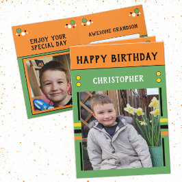Happy Birthday Grandson besten Tag Foto Name grün Karte