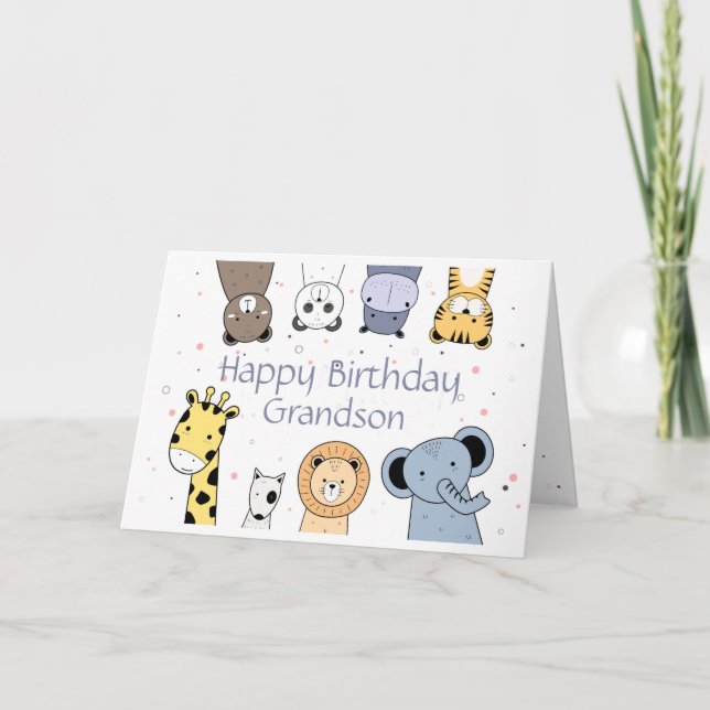 Happy Birthday Grandson Fun Niedlicher Tiere Karte (Vorderseite)