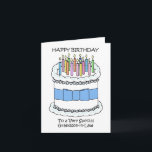 Happy Birthday Grandson in Law Karte<br><div class="desc">Ein weißer Geburtstagskuchen mit einem blauen Bogen,  der um ihn geklebt ist,  und mehrfarbig beleuchtete Kerzen oben. Die Worte "Happy Birthday zu einem ganz besonderen Schwiegersohn" begleiten das Bild.</div>