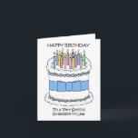 Happy Birthday Grandson in Law Karte<br><div class="desc">Ein weißer Geburtstagskuchen mit einem blauen Bogen, der um ihn geklebt ist, und mehrfarbig beleuchtete Kerzen oben. Die Worte "Happy Birthday zu einem ganz besonderen Schwiegersohn" begleiten das Bild.</div>