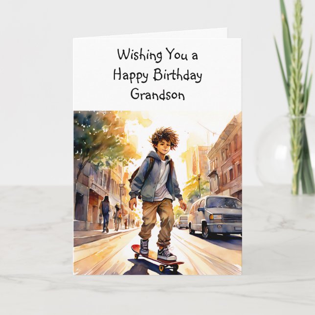 Happy Birthday Grandson | Skateboarder Karte (Vorderseite)