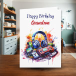 Happy Birthday Grandson | Videospiel Karte<br><div class="desc">Eine niedliche Aquarellspielkarte zum Thema Geburtstag für einen Enkel. Eine ai-Abbildung eines Videospiels,  Spiele,  Kopfhörer und andere lustige Accessoires auf der Vorderseite der Karte. Einen phantastischen Tag im Inneren. Alle Texte auf der Karte können im personalisierbaren Bereich bearbeitet werden.</div>