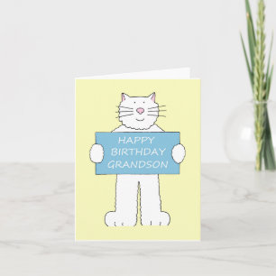 Happy Birthday Grandson White Cat Karte