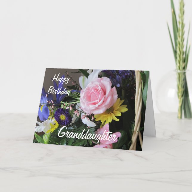 Happy Birthday Grandtochter Pink Rose Bouquet Karte (Vorderseite)