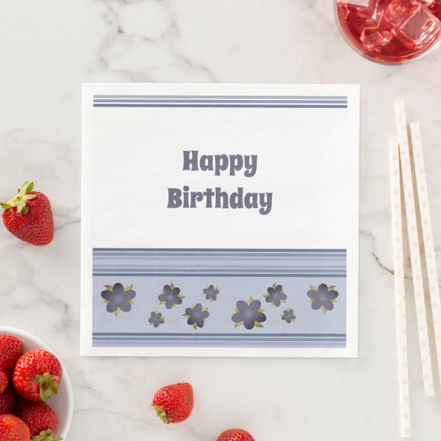 Happy Birthday Gray Blue Paper Napkins Serviette (Beispiel)