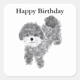 Happy Birthday Gray Poodle #1 Stickers