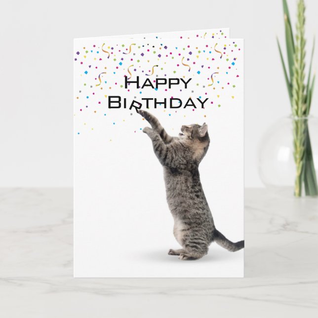Happy Birthday Gray Tabby Cat Karte (Vorderseite)