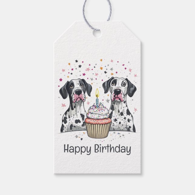 Happy Birthday Great Dane Hunde Cupcake Geschenkanhänger (Vorderseite)