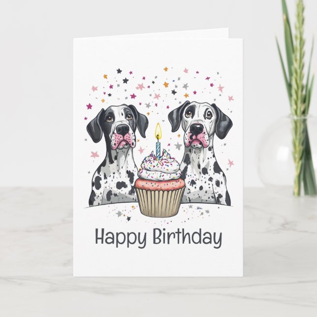 Happy Birthday Great Dane Hunde Cupcake Karte (Vorderseite)