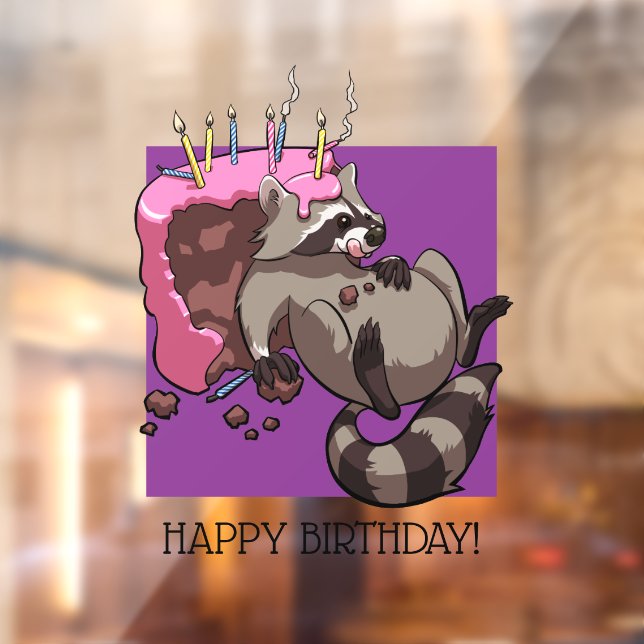 Happy Birthday Greedy Raccoon Cake Cartoon Fensteraufkleber (Blatt 2)
