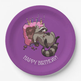 Happy Birthday Greedy Raccoon Cake Cartoon Pappteller