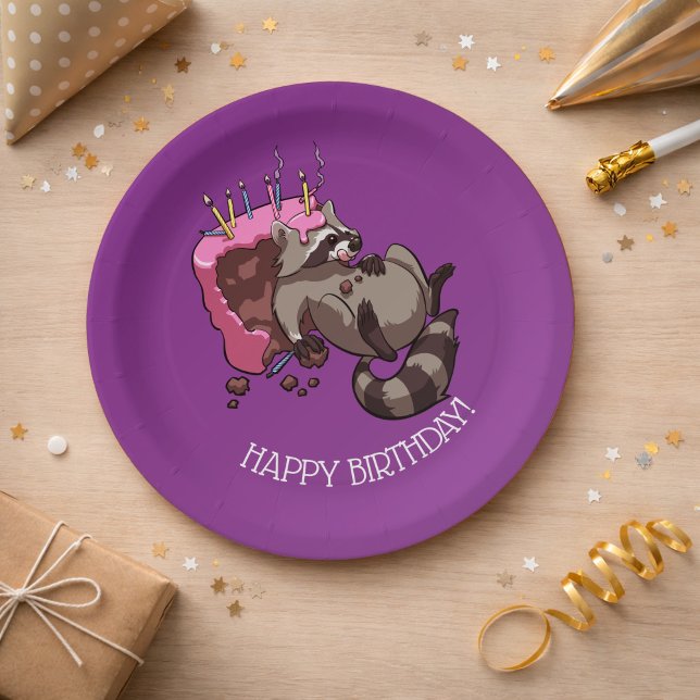 Happy Birthday Greedy Raccoon Cake Cartoon Pappteller (Von Creator hochgeladen)