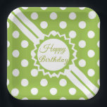 Happy Birthday Green And White Polka Dots Pappteller<br><div class="desc">An Green With White Polka Dotted Personalized Center Square Paper Plate You Can Customize</div>
