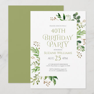 Happy Birthday Green Blätter Rahmen Einladung