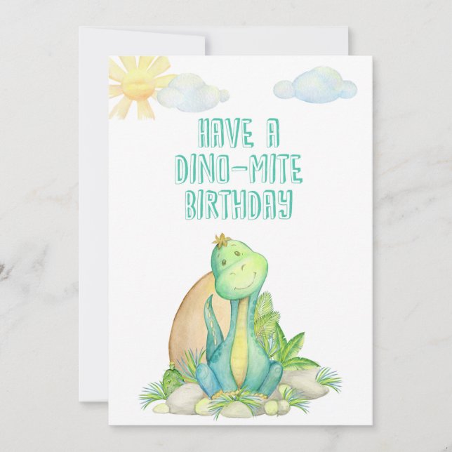 Happy Birthday Greeting Card with Dino for Kids (Vorderseite)