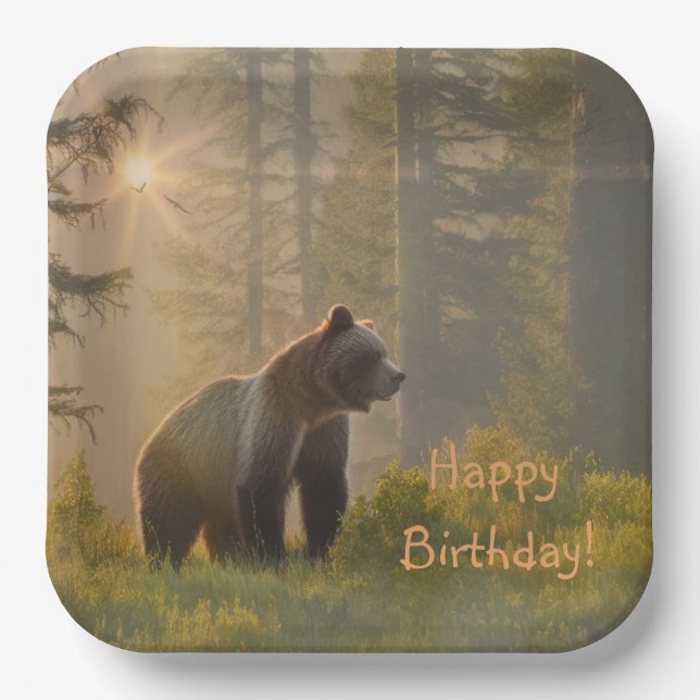 Happy Birthday Grizzly Bär Pappteller (Vorderseite)