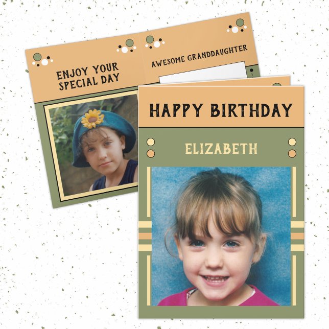Happy Birthday Großtochter Name Foto grün Karte (Von Creator hochgeladen)
