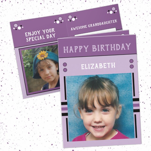 Happy Birthday Großtochter Name Foto lila Karte (Von Creator hochgeladen)
