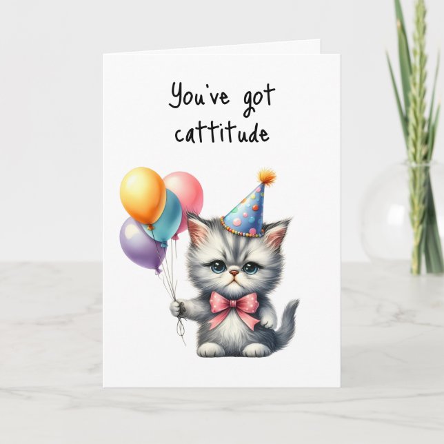 Happy Birthday Grumpy Cat Cattitude Balloons Karte (Vorderseite)