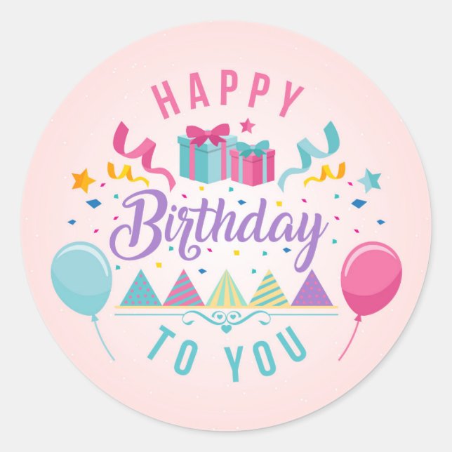 Happy Birthday Gruß Runder Aufkleber (Vorderseite)