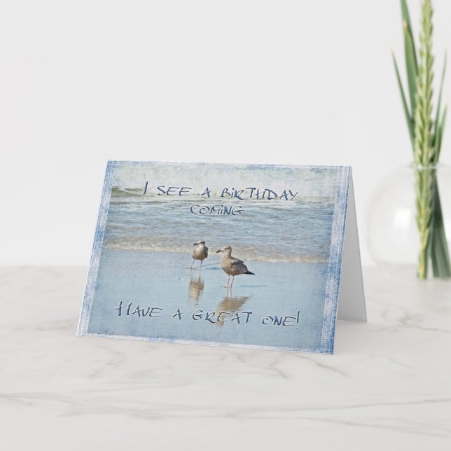 Happy Birthday Gruß - Zwei junge Seagulls Blau Karte (Vorderseite)
