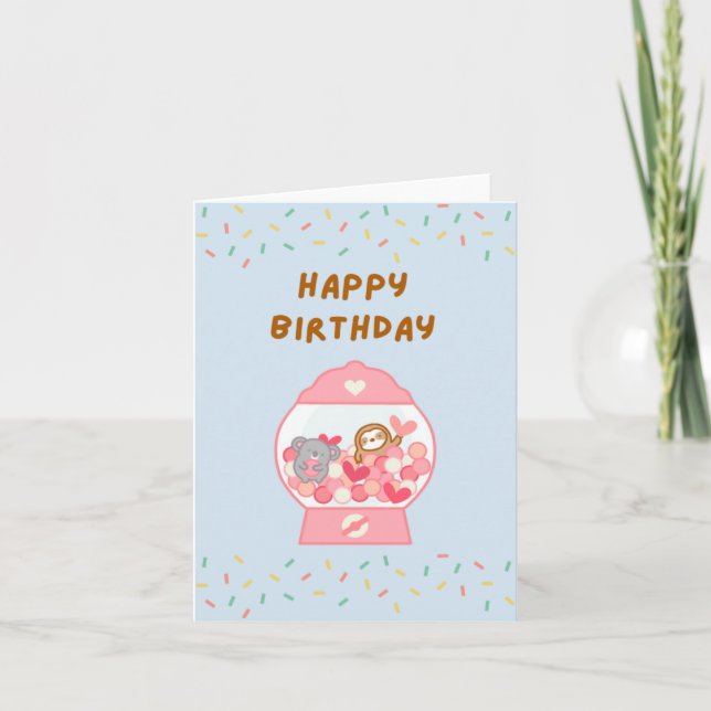 Happy Birthday Gumball Machine Sloth Karte (Vorderseite)