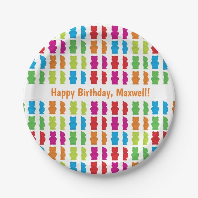 Happy Birthday Gummibären mit Namen| Papierplatte Pappteller (Vorderseite)