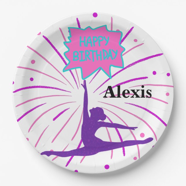 Happy Birthday Gymnastics Personalisiert Paper Pla Pappteller (Vorderseite)